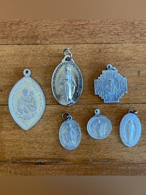 Vintage Religious Medal Charms - Silver Tone
